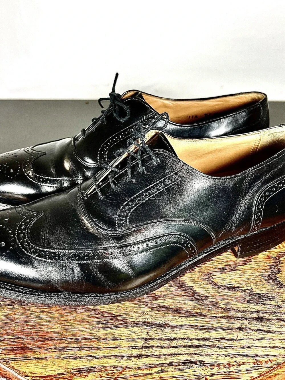 Johnson Murphy Optima 11.5 D Black Leather Wingtip Brogue Oxford Shoes